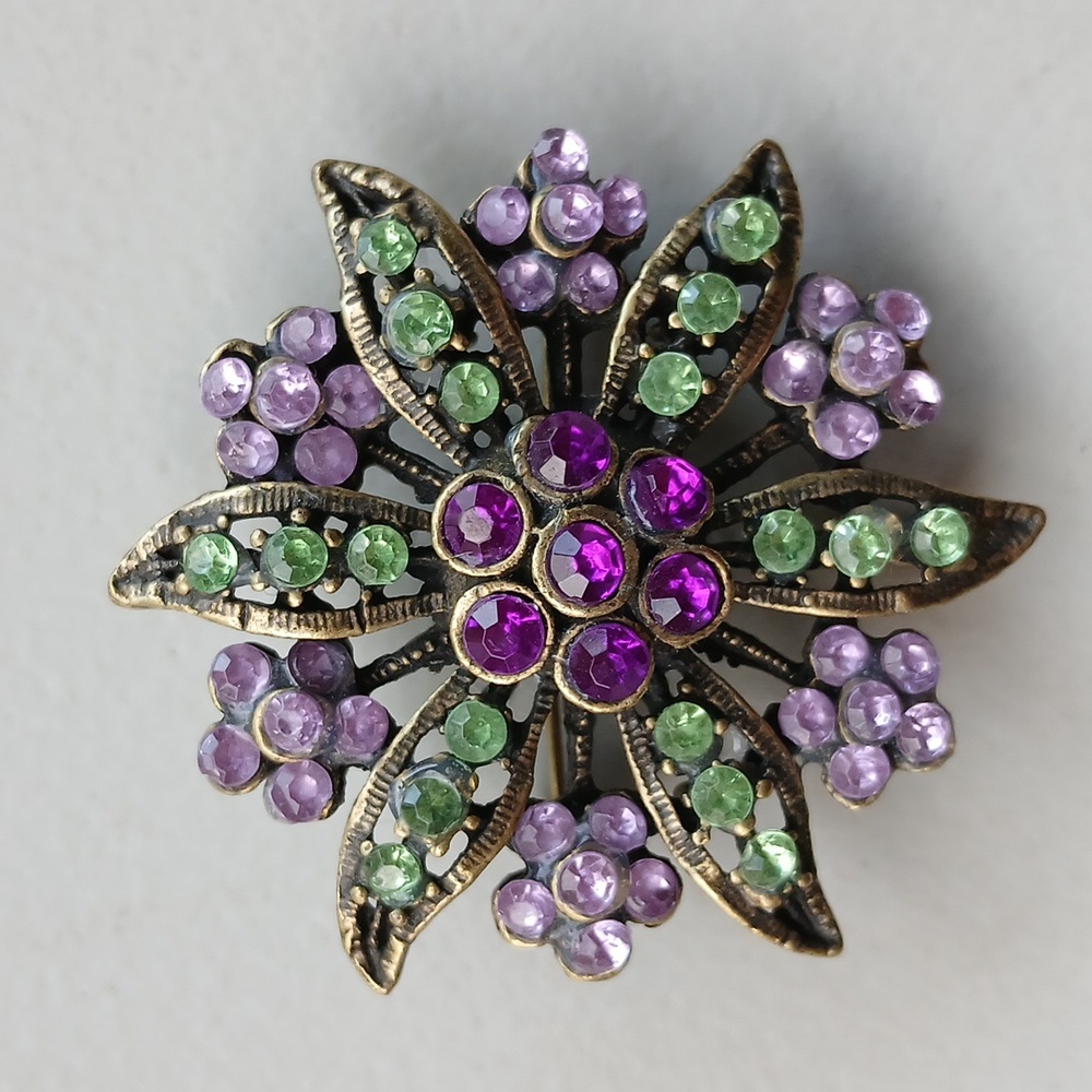Vintage Brooch Rhinestone Flower Amazing Colors 2"